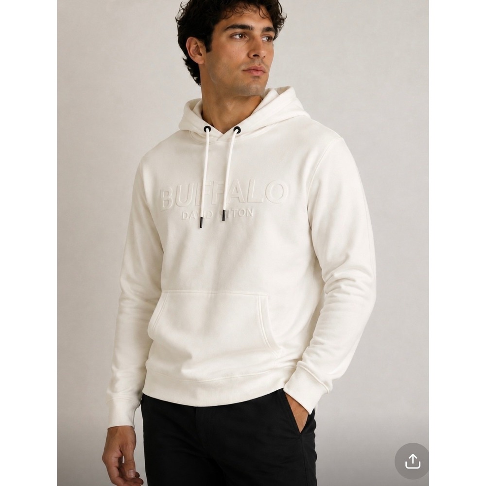 NWT Buffalo David Bitton Mens Fadol Embossed Logo‎ Hoodie Milk White  M MSRP $79